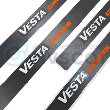 Накладки (наклейки) на пороги "Vesta Cross" Лада Веста Кросс, СВ Кросс, Веста NG Кросс, NG СВ Кросс (темный алюминий) (pg4022)